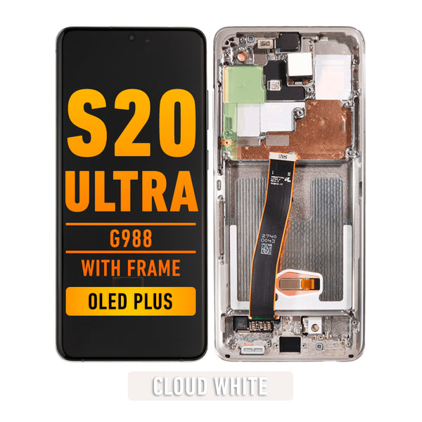 Samsung Galaxy S20 Ultra 5G OLED Screen Assembly Replacement With Frame (OLED PLUS) (Cloud White)