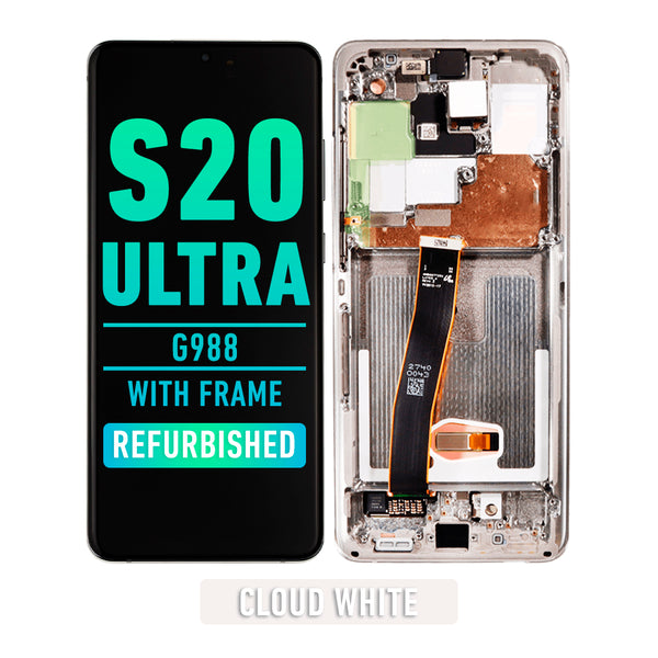 Samsung Galaxy S20 Ultra 5G OLED Screen Assembly Replacement With Frame (Compatible With All Carriers) (Refurbished) (Cloud White)