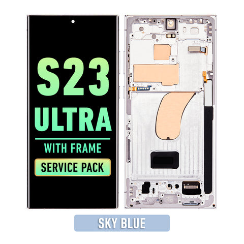 Samsung Galaxy S23 Ultra 5G OLED Screen Assembly Replacement With Frame (Service Pack) (Lime / Sky Blue)
