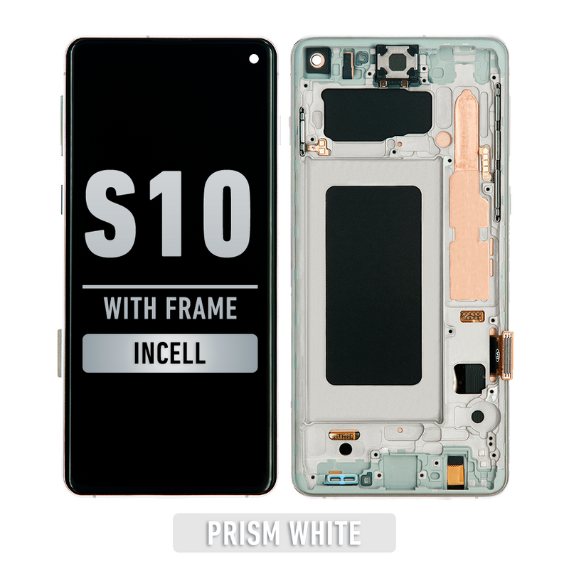 Samsung Galaxy S10 LCD Screen Assembly Replacement With Frame (WITHOUT FINGER PRINT SENSOR) (Aftermarket Incell) (Ceramic / Prism White)