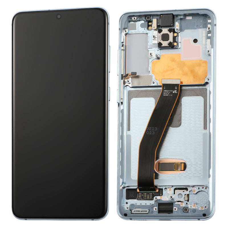 Samsung Galaxy S20 5G OLED Screen Assembly Replacement With Frame (Compatible For All Carriers Except Verizon 5G UW Model) (Refurbished) (Cloud Blue)