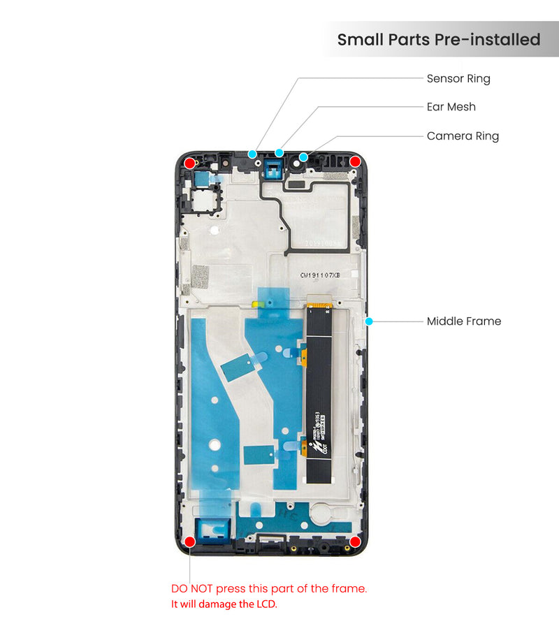 Alcatel 3V (2019 / 5032) LCD Assembly Replacement With Frame (Refurbished) (Elegant Black)