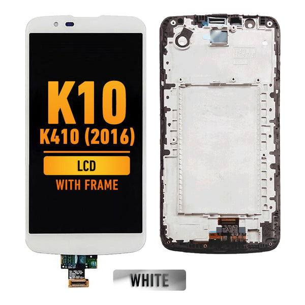 LG K10 K410 (2016) LCD Screen Assembly Replacement With Frame (White)