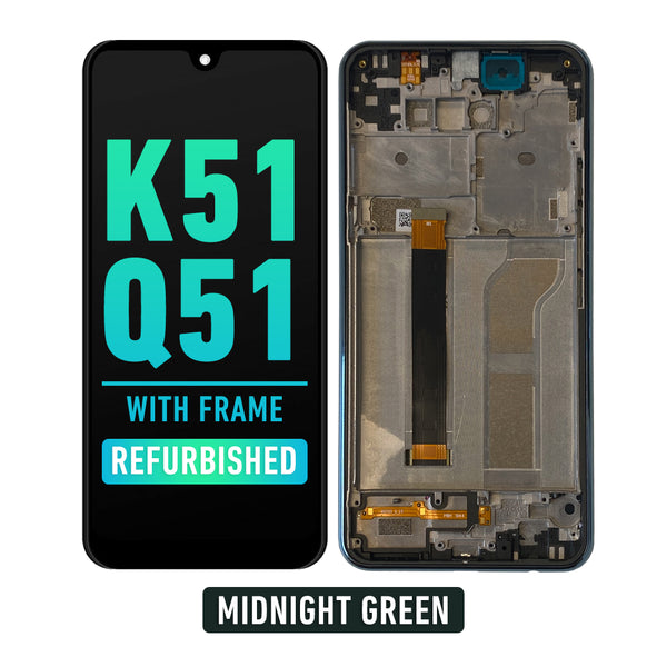 LG K51 / Q51 LCD Screen Assembly Replacement With Frame (Refurbished) (Midnight Green)