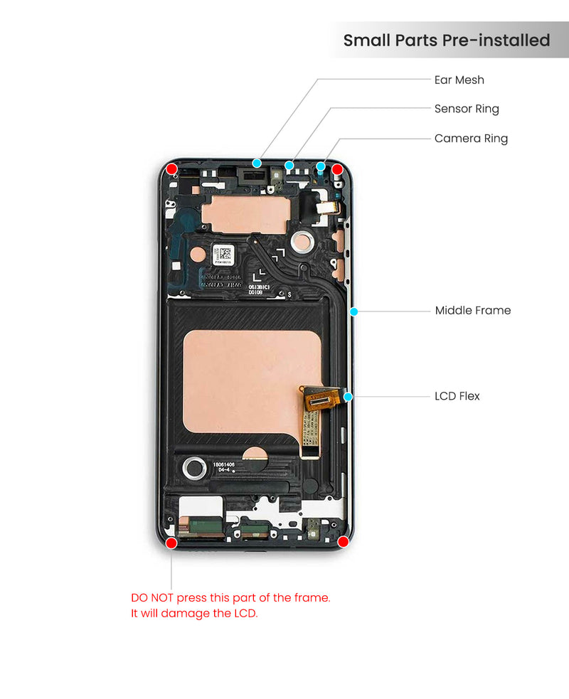 LG V40 ThinQ LCD Screen Assembly Replacement With Frame (US Version) (Carmine Red)