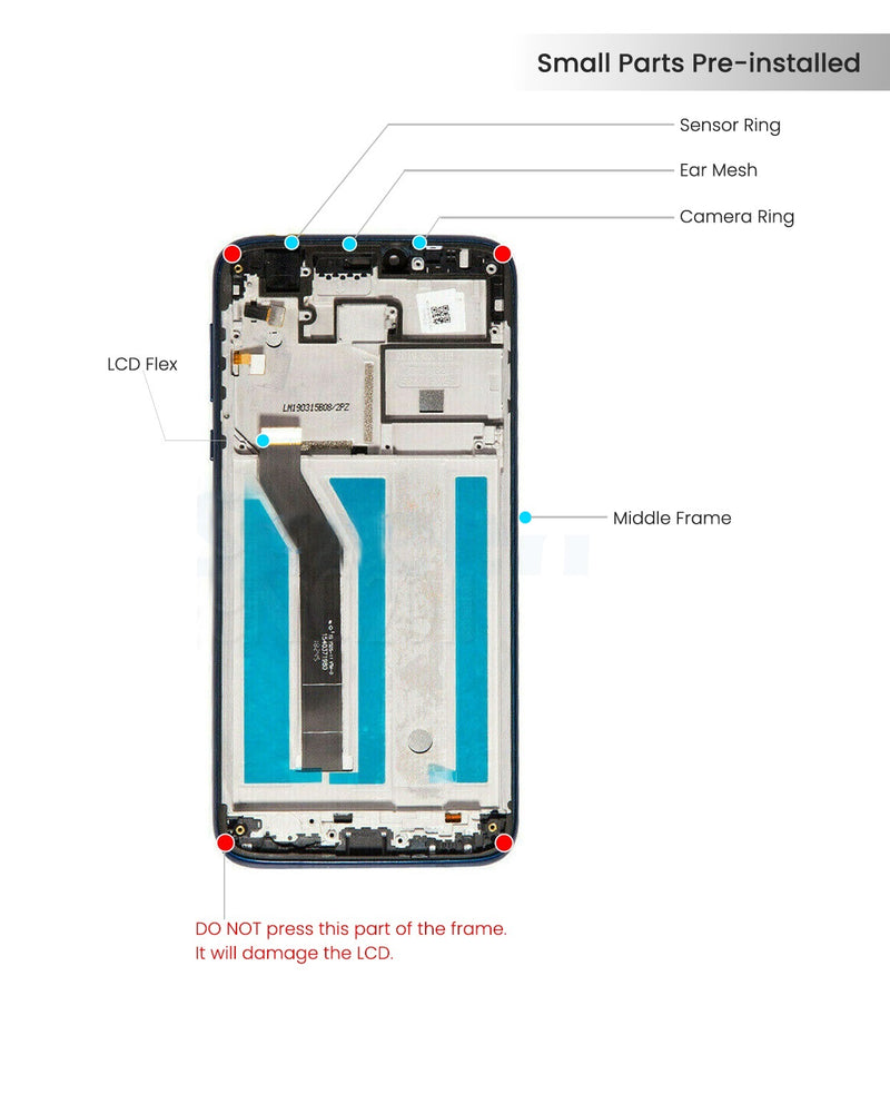 Motorola G7 Power (XT1955 / 157MM Size) LCD Screen Assembly Replacement With Frame (Refurbished) (US Version)