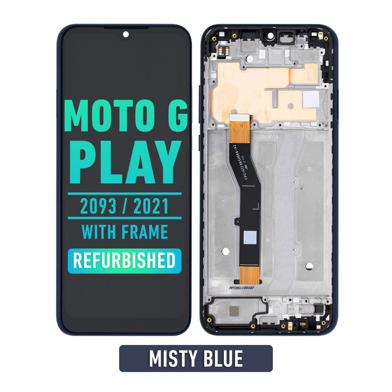 Motorola G Play 2021 (XT2093) LCD Screen Assembly Replacement With Frame (Refurbished) (Misty Blue)