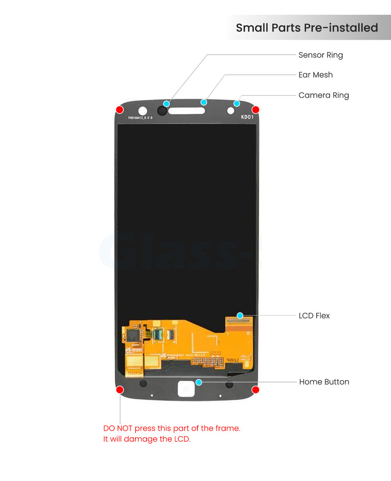 Motorola Moto Z Droid (XT1650-01) LCD Screen Assembly Replacement Without Frame (Refurbished) (Black)