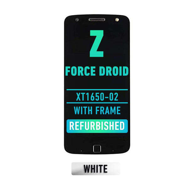Motorola Moto Z Force Droid (XT1650-02) LCD Screen Assembly Replacement With Frame (Refurbished) (White)