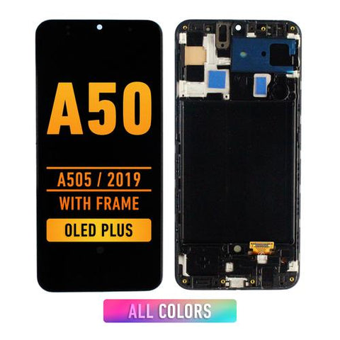 Samsung Galaxy A50 (A505F / 2019) LCD Screen Assembly Replacement With Frame (INT Version) (OLED PLUS) (All Colors)