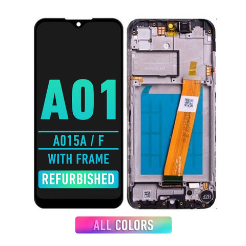 Samsung Galaxy A01 (A015A / F / 2020) LCD Screen Assembly Replacement With Frame (144.2) (Micro-USB / Narrow FPC Connector) (Refurbished) (All Colors)