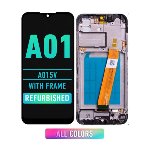 Samsung Galaxy A01 (A015V / 2020) LCD Screen Assembly Replacement With Frame (Type-C / Narrow FPC Connector) (Refurbished) (All Colors)
