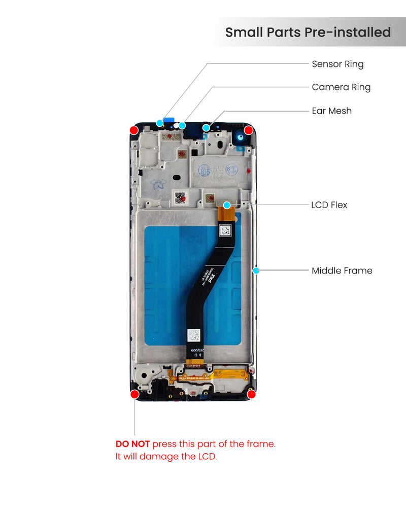 Samsung Galaxy A21 (A215 / 2020) LCD Screen Assembly Replacement With Frame (All Colors) (Refurbished)