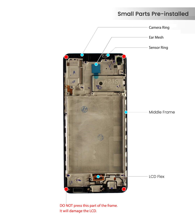 Samsung Galaxy A21s (A217 / 2020) LCD Screen Assembly Replacement With Frame (All Colors) (Refurbished)
