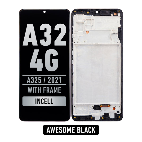 Samsung Galaxy A32 (A325 / 2021) LCD Screen Assembly Replacement With Frame (WITHOUT FINGER PRINT SENSOR) (Aftermarket Incell) (Awesome Black)