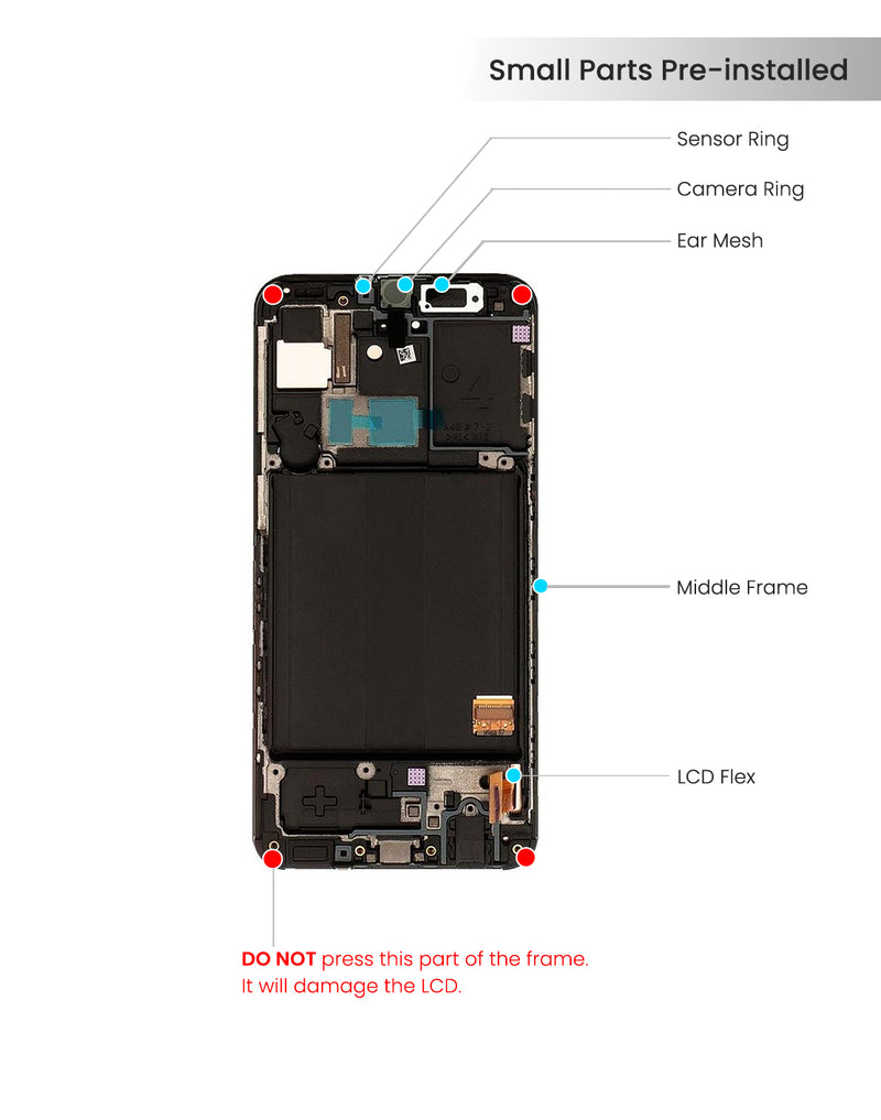 Samsung Galaxy A40 (A405 / 2019) OLED Screen Assembly Replacement With Frame (Refurbished) (All Colors)