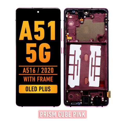 Samsung Galaxy A51 5G (A516 / 2020) OLED Screen Assembly Replacement With Frame (OLED PLUS) (Prism Cube Pink)