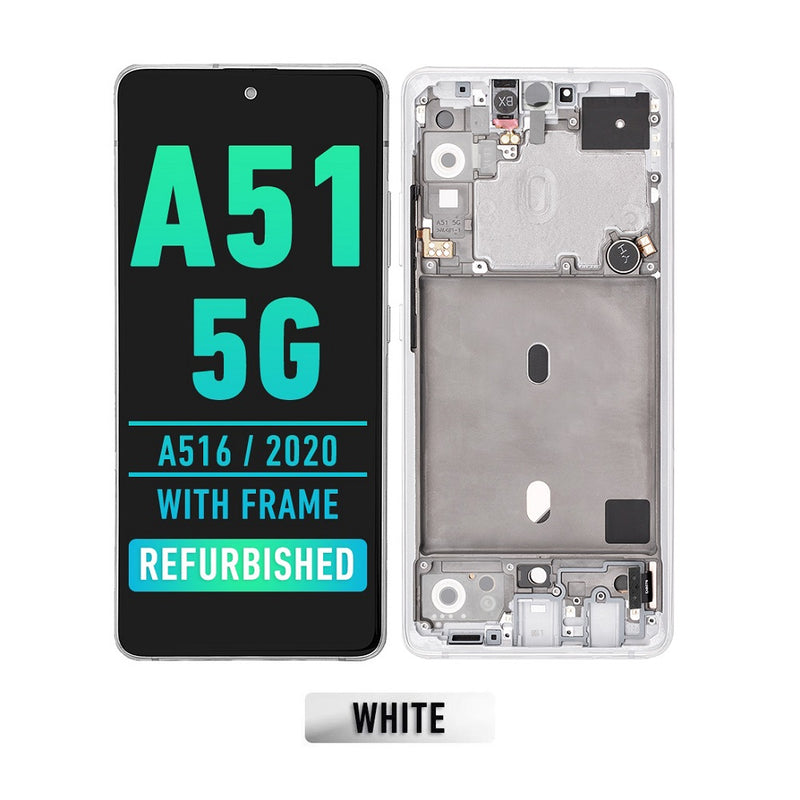 Samsung Galaxy A51 5G  (A516 / 2020) (Non-Verizon 5G UW FRAME) OLED Screen Assembly Replacement With Frame (Refurbished) (White)