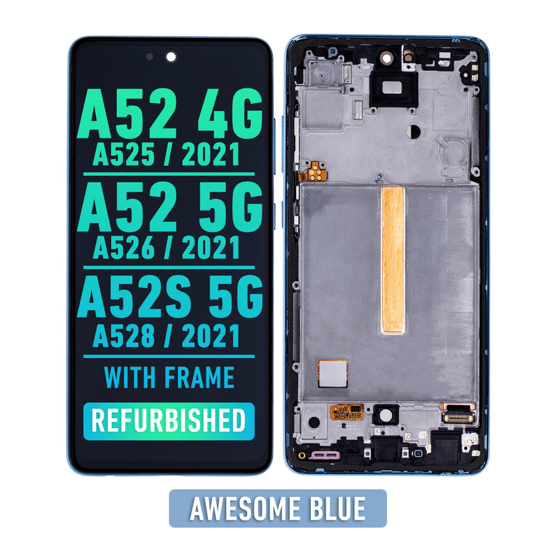 Samsung Galaxy A52 4G (A525 / 2021) / A52 5G (A526 / 2021) / A52s 5G (A528 / 2021) OLED Screen Assembly Replacement With Frame (Refurbished) (Awesome Blue)