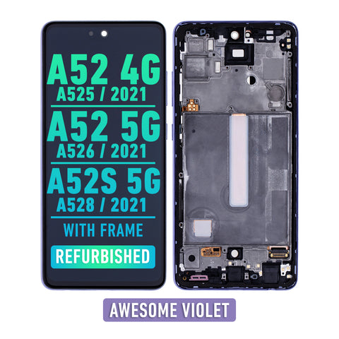 Samsung Galaxy A52 4G (A525 / 2021) / A52 5G (A526 / 2021) / A52s 5G (A528 / 2021) OLED Screen Assembly Replacement With Frame (Refurbished) (Awesome Violet)