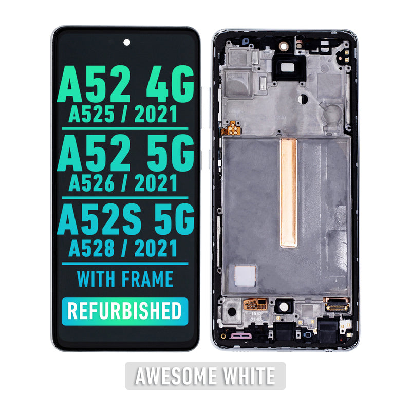 Samsung Galaxy A52 4G (A525 / 2021) / A52 5G (A526 / 2021) / A52s 5G (A528 / 2021) OLED Screen Assembly Replacement With Frame (Refurbished) (Awesome White)
