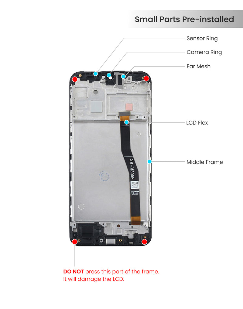 Samsung Galaxy M20 (M205 / 2019) LCD Screen Assembly Replacement With Frame (Refurbished) (All Colors)