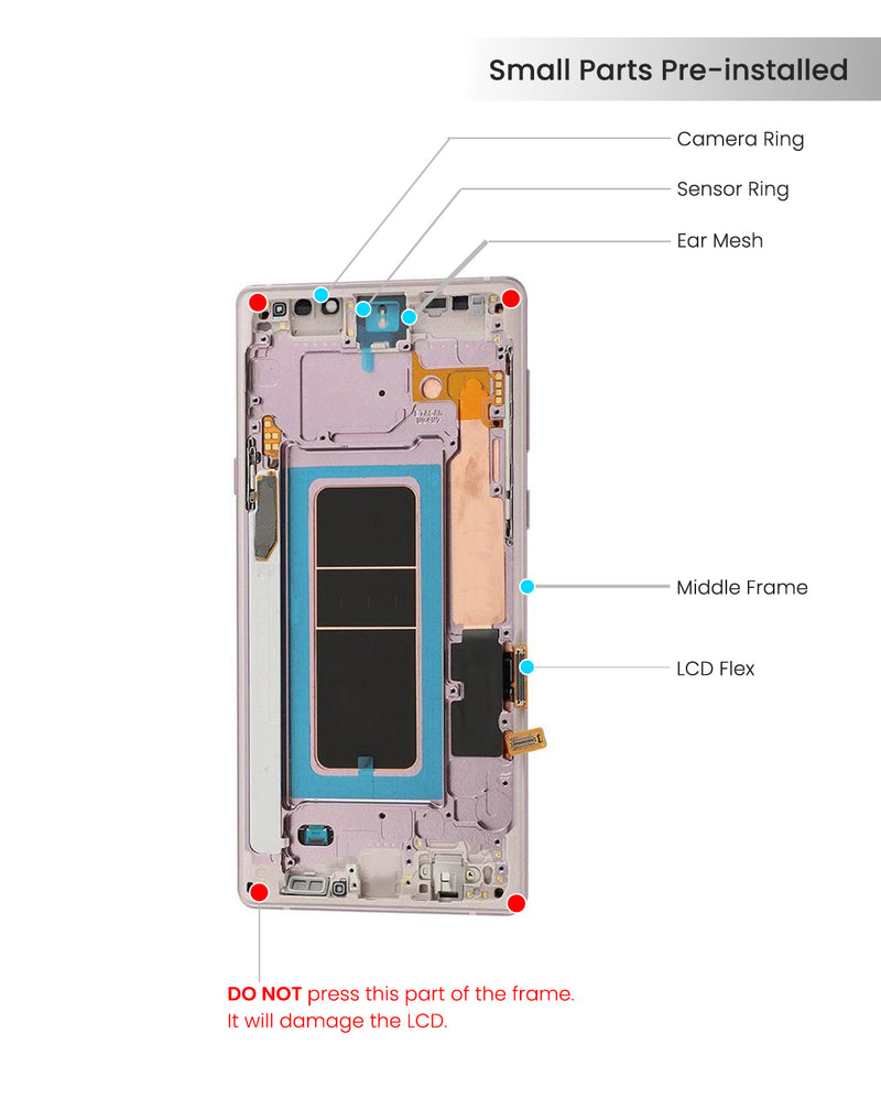 Samsung Galaxy Note 9 OLED Screen Assembly Replacement With Frame (Refurbished) (Cloud Silver)