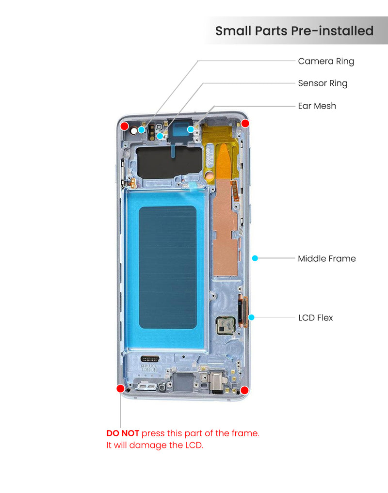 Samsung Galaxy S10 OLED Screen Assembly Replacement With Frame (Refurbished) (Prism Blue)