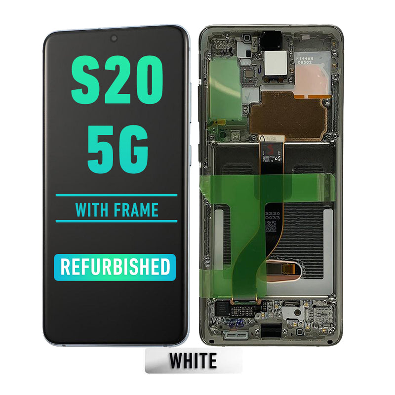 Samsung Galaxy S20 5G OLED Screen Assembly Replacement With Frame (Compatible For All Carriers Except Verizon 5G UW Model) (Refurbished) (Cloud White)