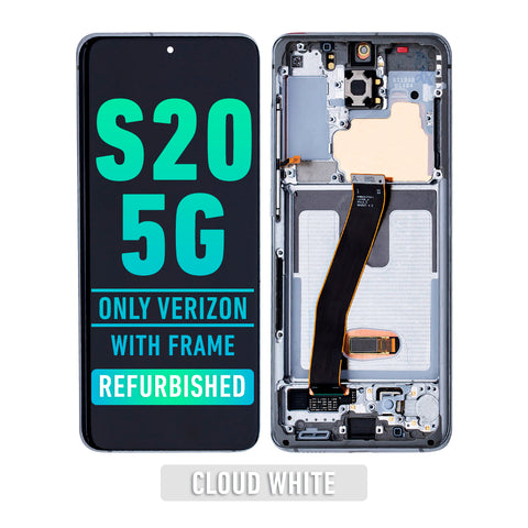 Samsung Galaxy S20 5G OLED Screen Assembly Replacement With Frame (Compatible Only For Verizon 5G UW Model) (Refurbished) (Cloud White)