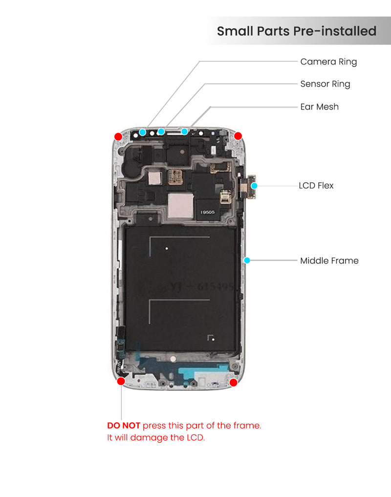 Samsung Galaxy S4 (I337 / M919) (AT&T & T-Mobile / Straight Talk) OLED Screen Assembly Replacement With Frame (Refurbished) (White Frost)