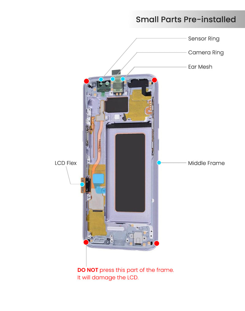 Samsung Galaxy S8 OLED Screen Assembly Replacement With Frame (Refurbished) (Coral Blue)