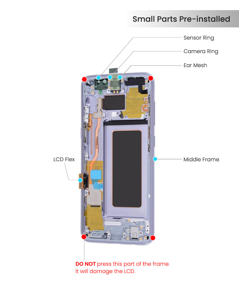 Samsung Galaxy S8 OLED Screen Assembly Replacement With Frame (Refurbished) (Orchid Gray / Purple)
