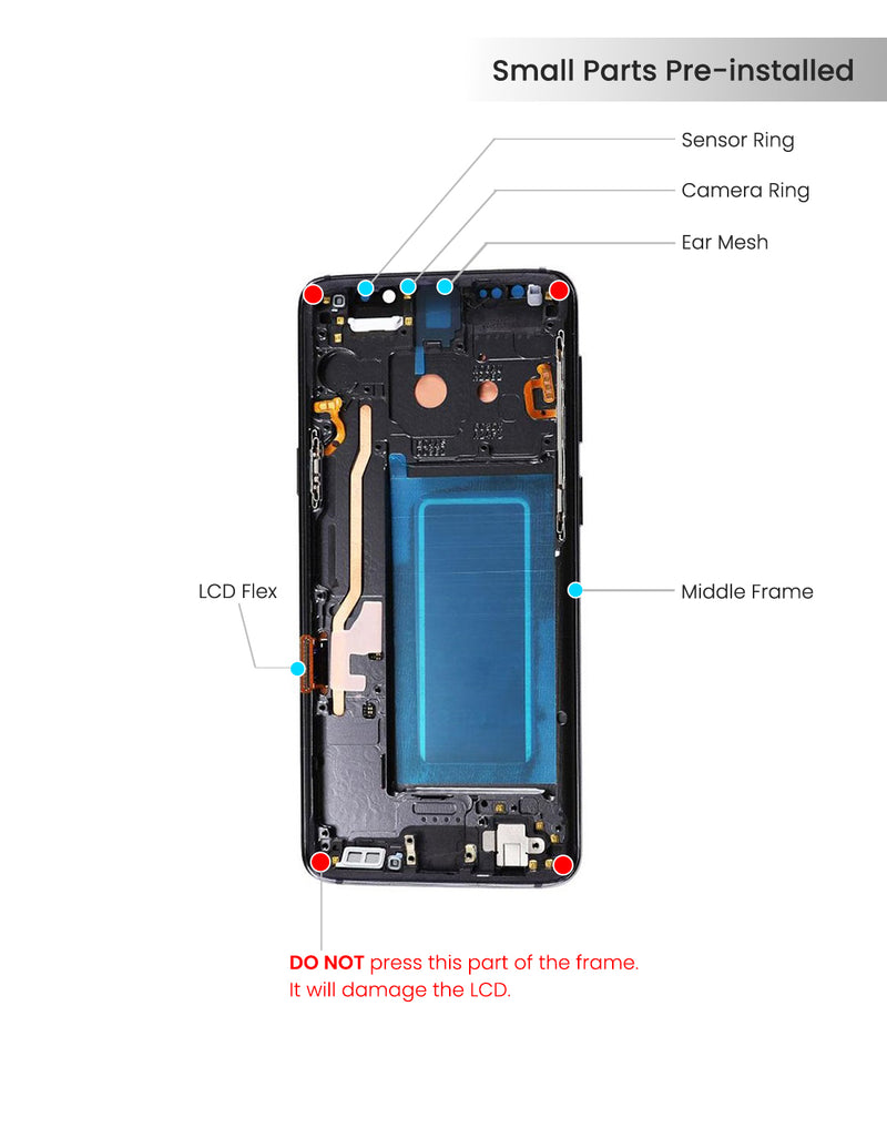 Samsung Galaxy S9 OLED Screen Assembly Replacement With Frame (Refurbished) (Coral Blue)