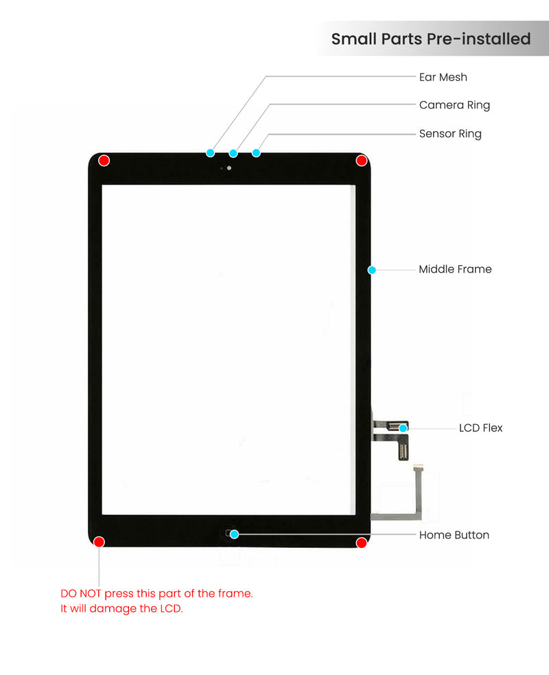 iPad Air 1 / iPad 5 (2017) Digitizer Replacement (Home Button Pre-Installed Compatible For iPad Air 1) (Aftermarket Plus) (Black)