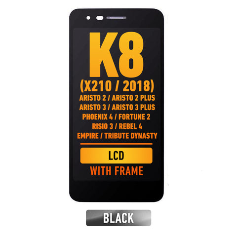 LG K8 (X210 / 2018) / Aristo 2 / Aristo 2 Plus / Aristo 3 / Aristo 3 Plus / X220 / Phoenix 4 / Tribute Dynasty / Empire / FORTUNE 2 / RISIO 3 / REBEL 4 LCD Screen Assembly Replacement With Frame (Black)